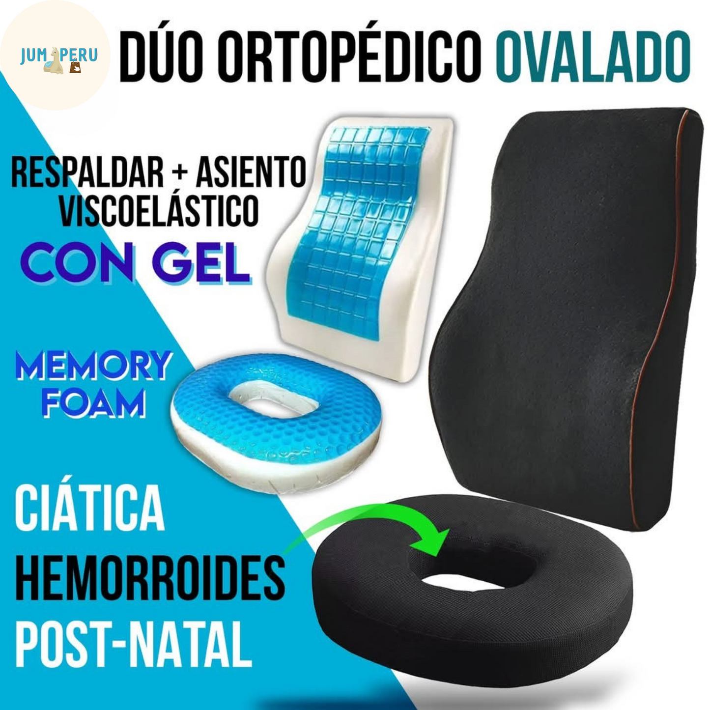 PACK ULTRA CONFORT (Cojin Asiento Ovalado + Respaldar Memory Foam)